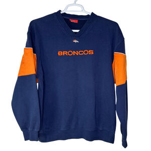 Vintage Denver Broncos Sweatshirt Men Large Navy Orange NFL Football V Neck Y2K